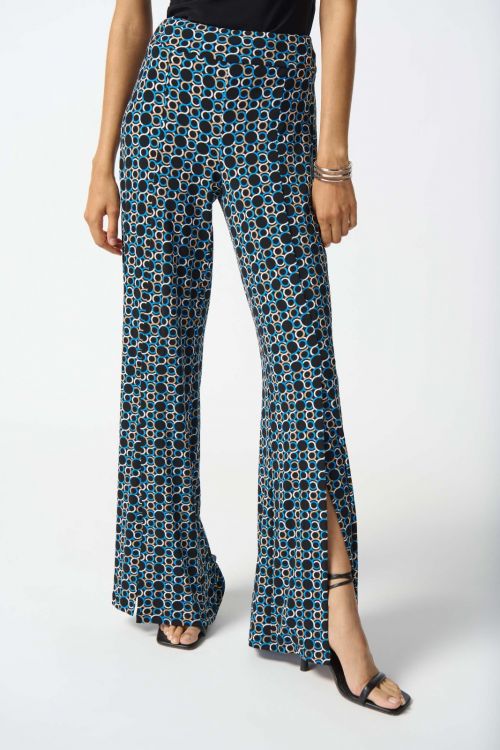 Joseph Ribkoff Black/Multi Geometric Print Wide-Leg Pants Style 242143