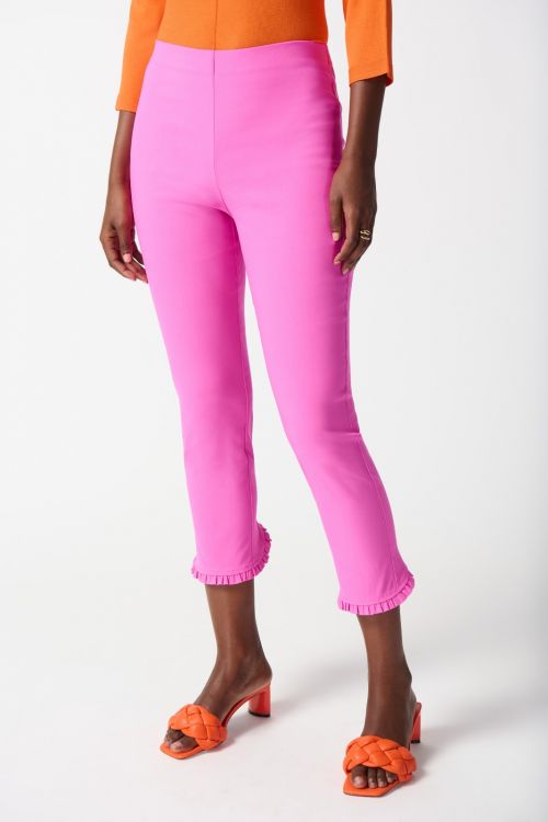 Joseph Ribkoff Pink Crop Pants With Ruffles Style 242145