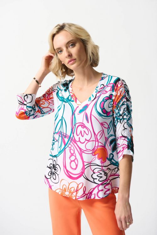 Joseph Ribkoff Vanilla/Multi Paisley Print Top Style 242179