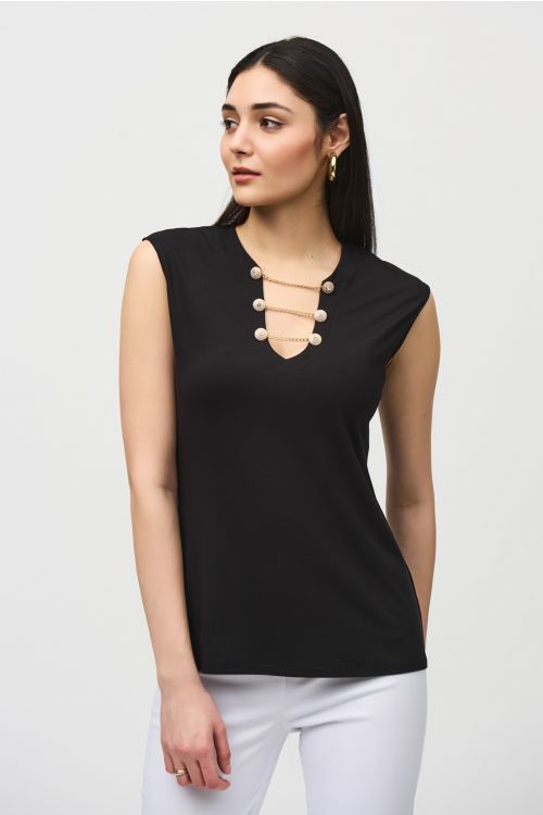 Joseph Ribkoff Black Bamboo Jersey Fitted Top Style 242181