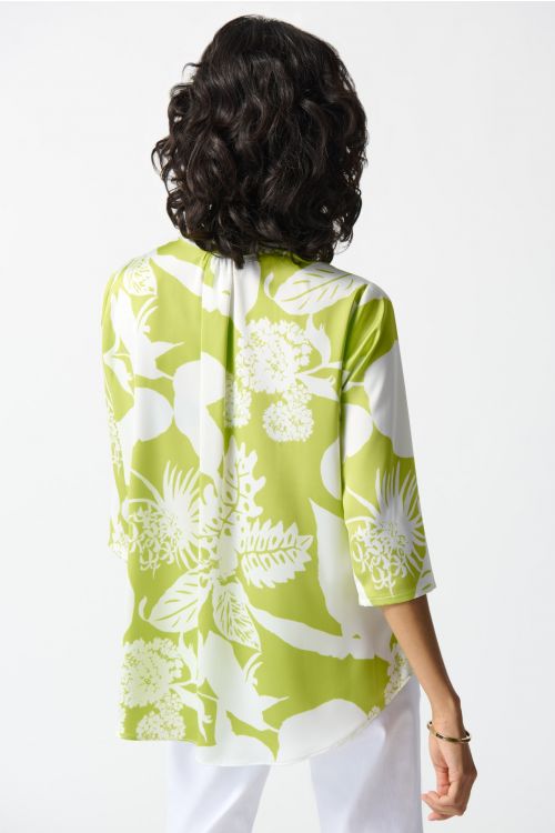 Joseph Ribkoff Key Lime/Vanilla Tropical Print Top Style 242184