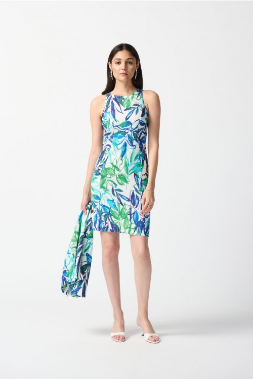 Joseph Ribkoff Vanilla/Multi Jacquard Floral Print Two-Piece Dress Style 242187