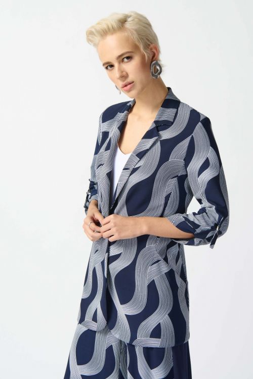 Joseph Ribkoff Midnight Blue/Vanilla Abstract Print Boxy Blazer Style 242198