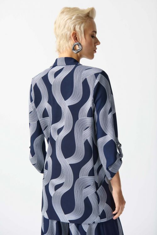 Joseph Ribkoff Midnight Blue/Vanilla Abstract Print Boxy Blazer Style 242198