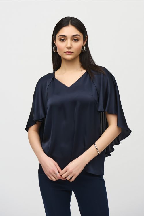 Joseph Ribkoff Midnight Blue Satin Cape Top Style 242202