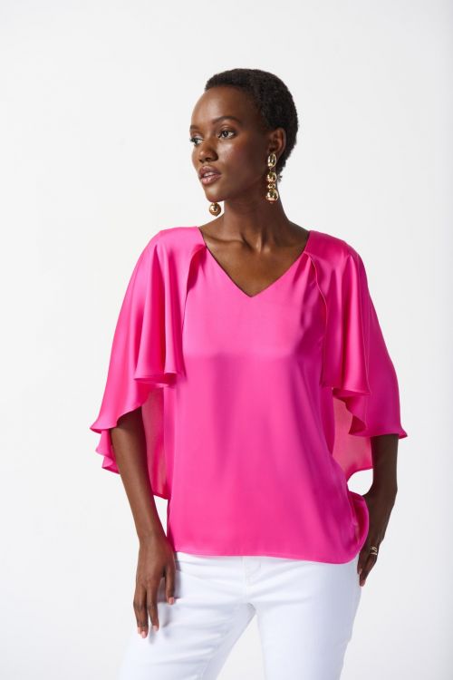 Joseph Ribkoff Ultra Pink Satin Cape Top Style 242202