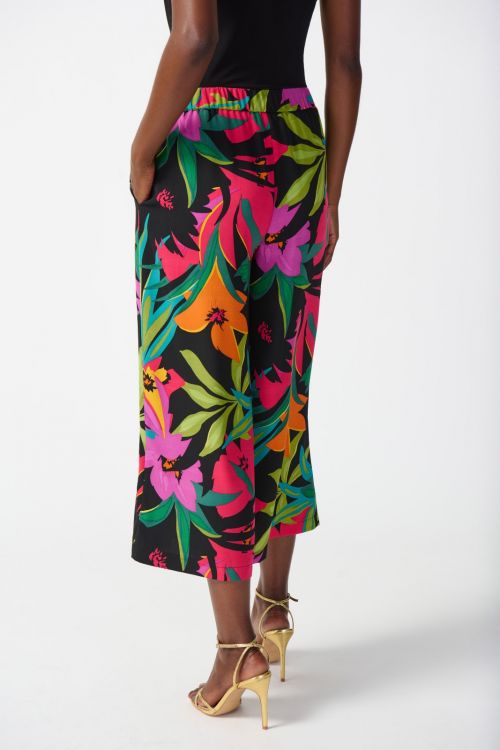 Joseph Ribkoff Black/Multi Tropical Print Culotte Pants Style 242211