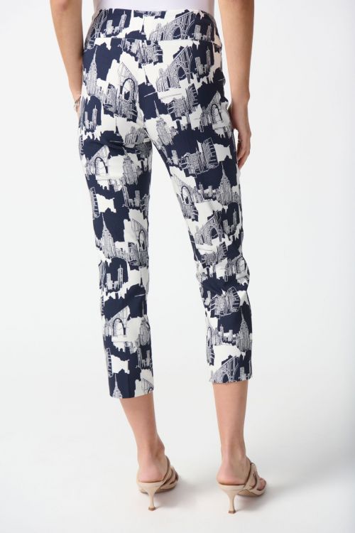 Joseph Ribkoff Vanilla/Midnight Blue Scenery Print Cropped Pants Style 242212