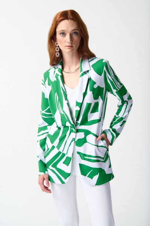 Joseph Ribkoff Green/Vanilla Abstract Print Blazer Style 242230