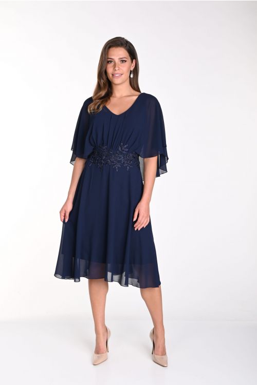 Frank Lyman Midnight Blue Dress with Floral Lace Detail Style 242301U