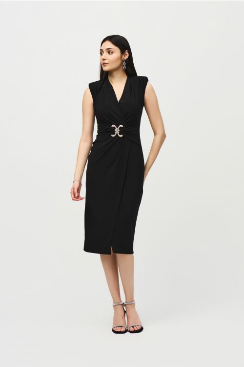 Joseph Ribkoff Black Sleeveless Wrap Dress Style 242711