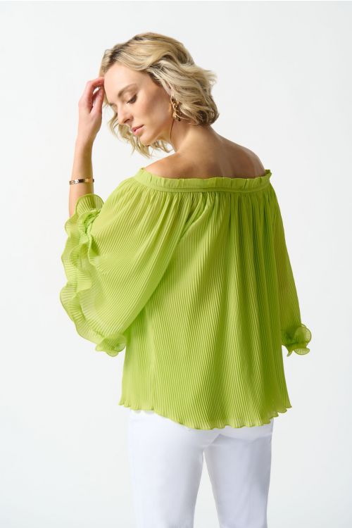 Joseph Ribkoff Key Lime Off-The-Shoulder Pleated Top Style 242909