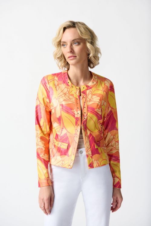 Joseph Ribkoff Pink/Multi Floral Print Fitted Jacket Style 242916