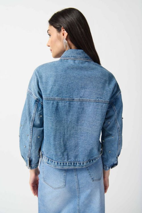 Joseph Ribkoff Denim Medium Blue Embellished Boxy Jacket Style 242917