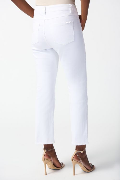 Joseph Ribkoff White Denim Frayed Hem Straight Jeans Style 242925