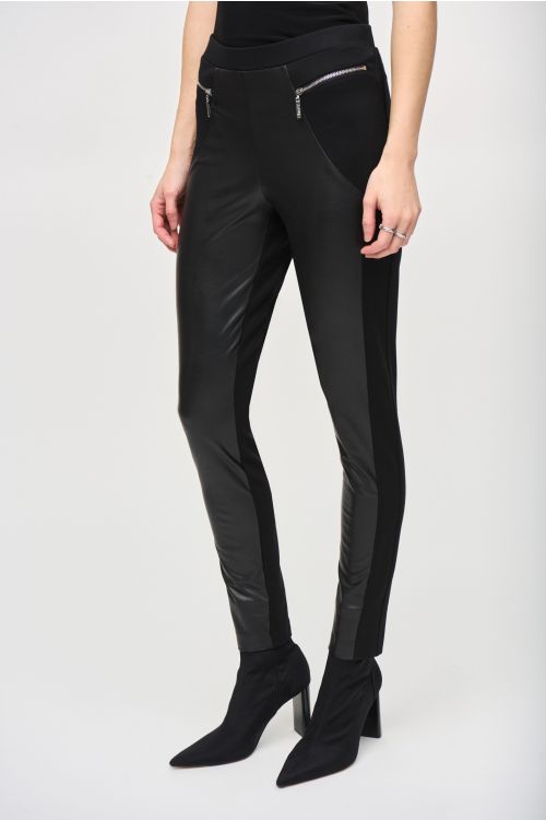 Joseph Ribkoff Black Heavy Knit And Leatherette Leggings Style 243041