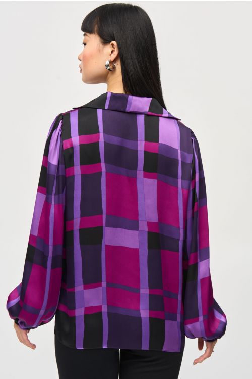 Joseph Ribkoff Purple/Black Abstract Plaid Print Top Style 243058