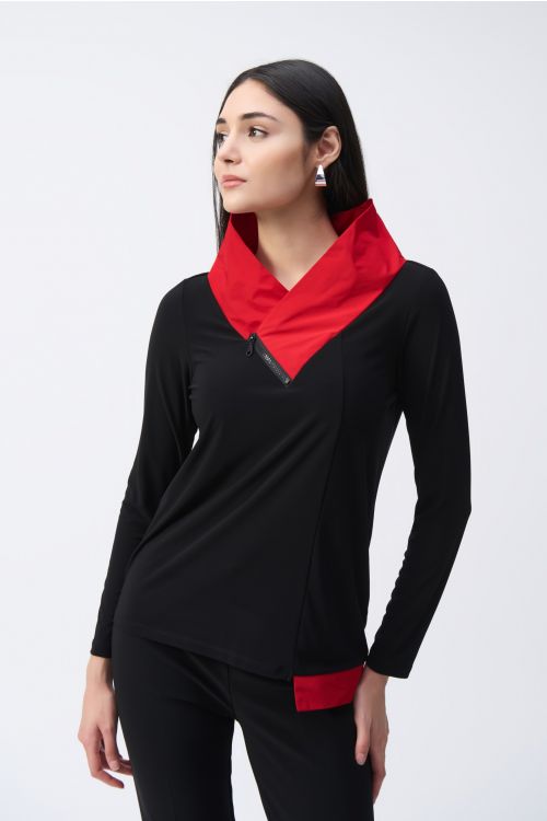 Joseph Ribkoff Black/Lipstick Red Asymmetrical Top Style 243065