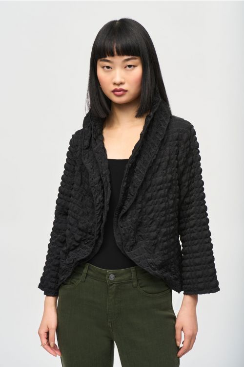 Joseph Ribkoff Black Bubble Woven Cropped Jacket Style 243084