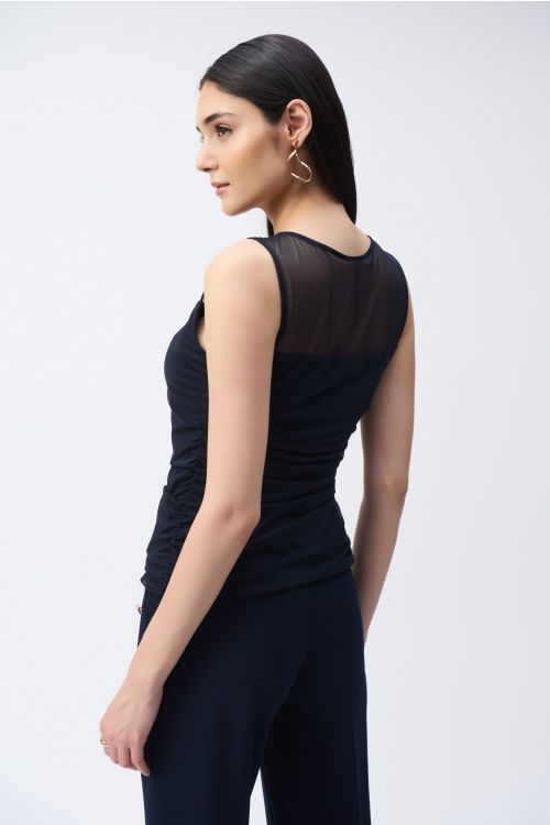 Joseph Ribkoff Midnight Blue Mesh Sleeveless Fitted Top Style 243104