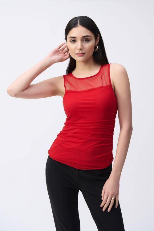 Joseph Ribkoff Lipstick Red Mesh Sleeveless Fitted Top Style 243104