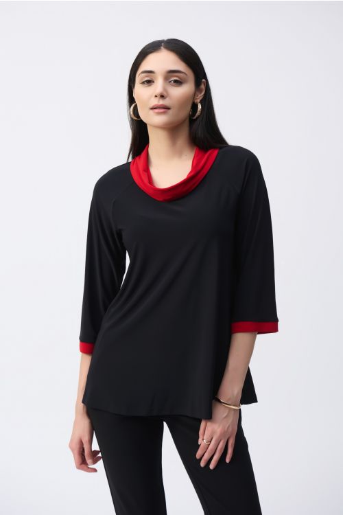 Joseph Ribkoff Black/Lipstick Red Colour Block Straight Tunic Style 243163