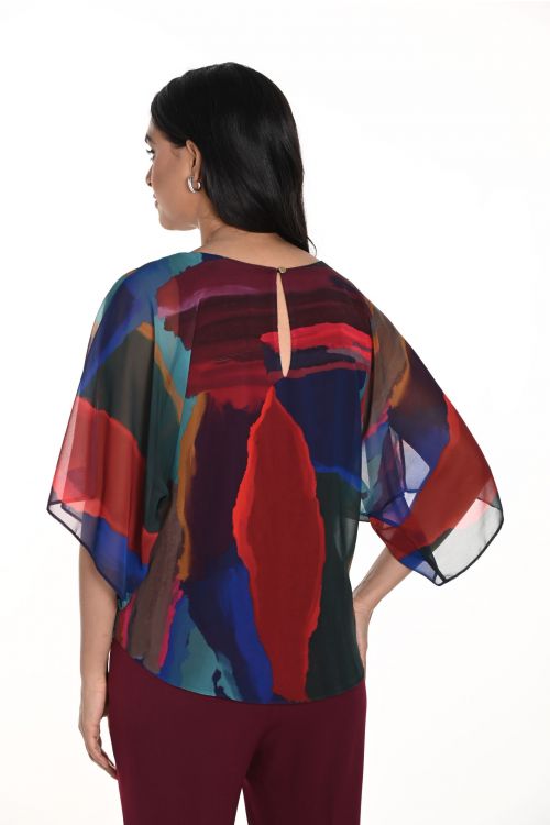 Frank Lyman Burgundy/Blue Abstract Print Blouse Style 243171