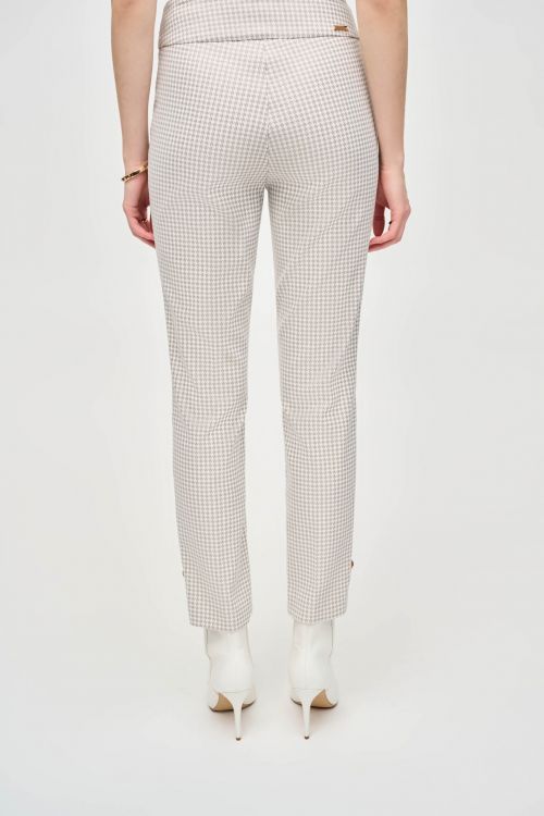 Joseph Ribkoff Beige/Off-White Houndstooth Jacquard Slim Fit Pants Style 243180