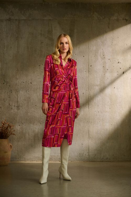 Joseph Ribkoff Pink/Multi Geometric Print Wrap Dress Style 243182