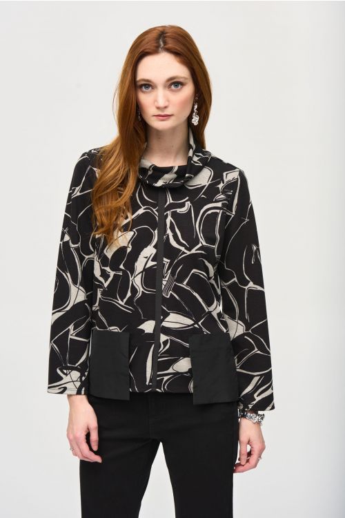 Joseph Ribkoff Black/Beige Abstract Print Top Style 243188