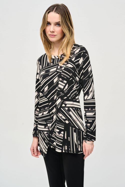 Joseph Ribkoff Black/Multi Abstract Stripe Top Style 243190