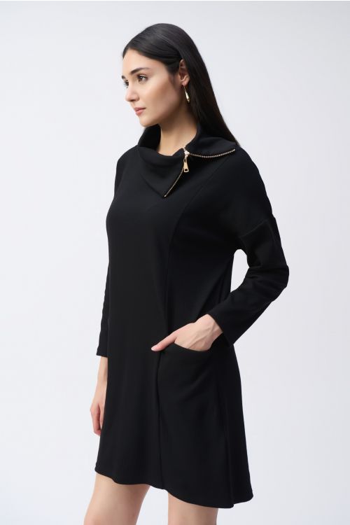 Joseph Ribkoff Black Zipper Collar Cocoon Dress Style 243207