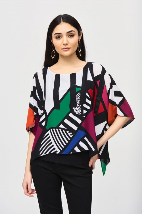 Joseph Ribkoff Vanilla/Multi Abstract Print Poncho Top Style 243215