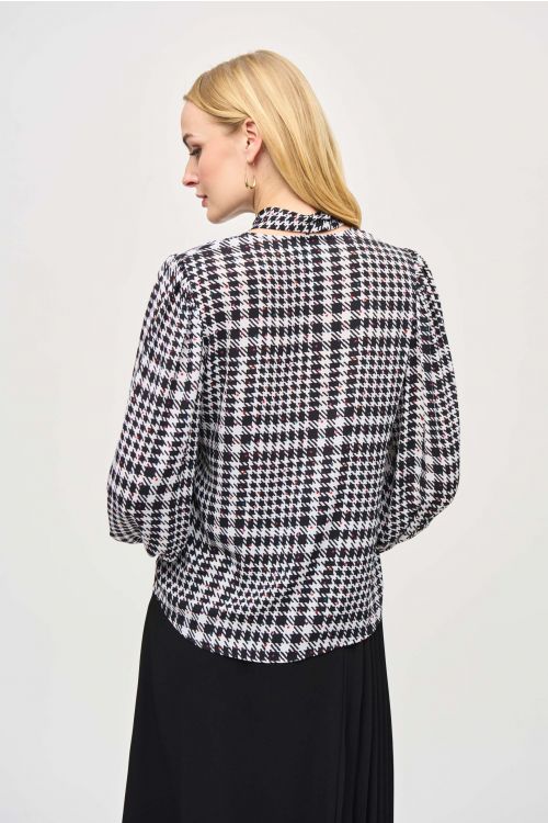 Joseph Ribkoff Vanilla/Multi Georgette Plaid Puff Sleeve Top Style 243228