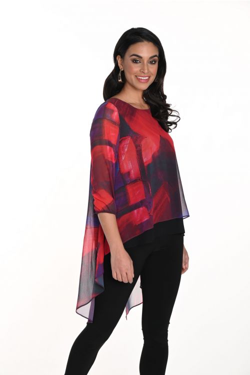 Frank Lyman Black/Red Abstract Print Chiffon Top Style 243246