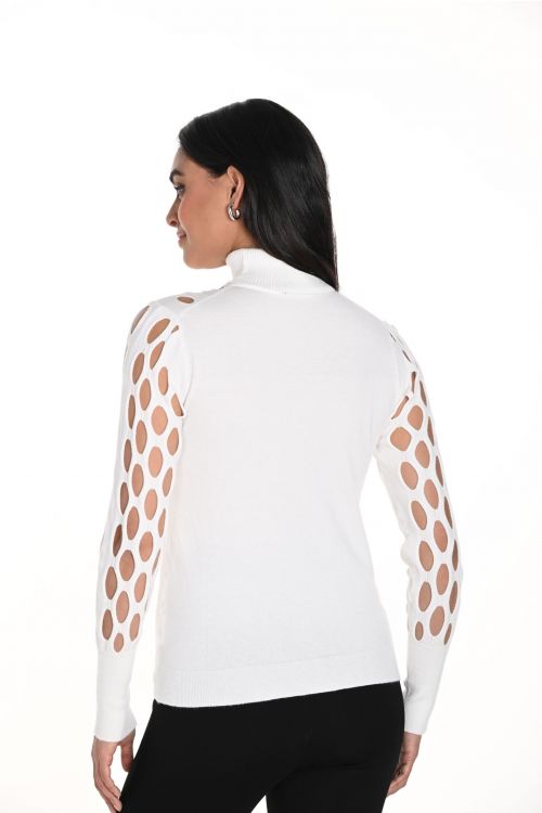 Frank Lyman Off-White Cutout Detail Turtleneck Sweater Style 243424U