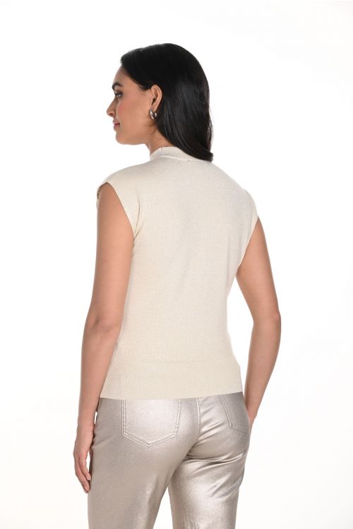 Frank Lyman Beige Mock Turtleneck Sleeveless Top Style 243464