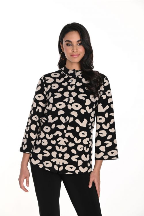 Frank Lyman Black/Beige Mandarin Collar Top Style 243471U