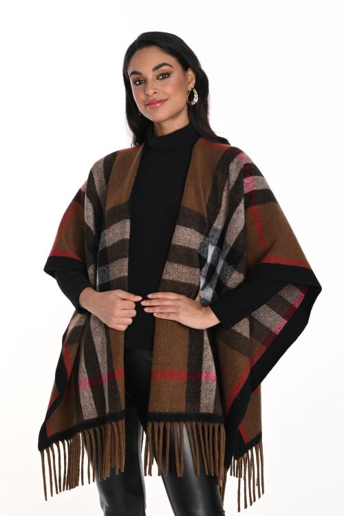 Frank Lyman Brown/Red Knit Poncho Style 243472U