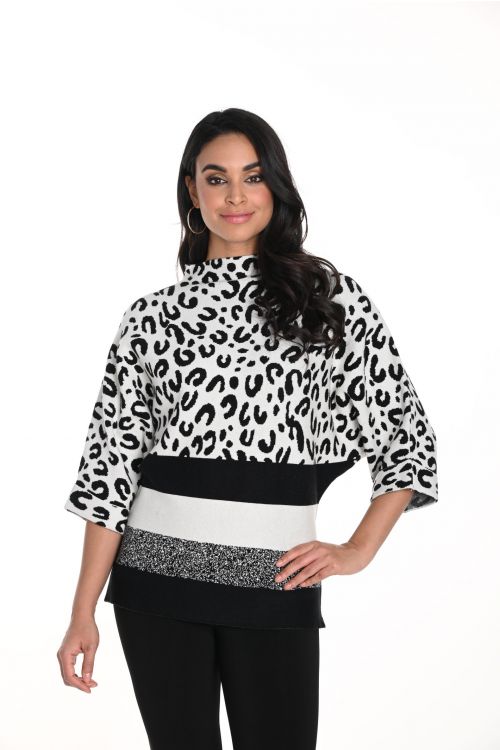 Frank Lyman Off-White/Black Animal Print Top Style 243496U