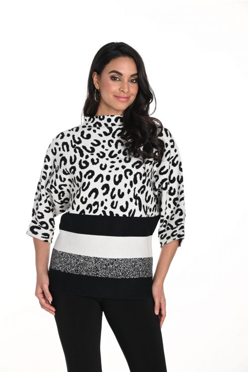 Frank Lyman Off-White/Black Animal Print Top Style 243496U