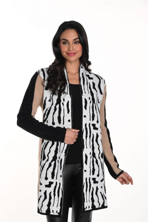 Frank Lyman Black/Beige Zebra Print Cardigan Style 243497U