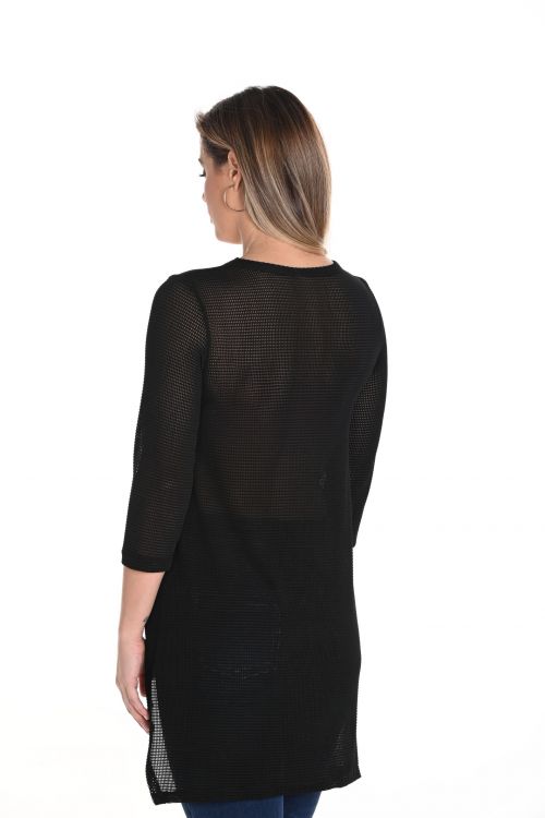 Frank Lyman Black Knit Mesh High-Low Top with Rhinestones Style 243527U