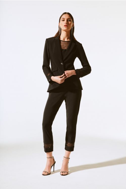 Joseph Ribkoff Black Pants with Rhinestone and Mesh Detailing Style 243753