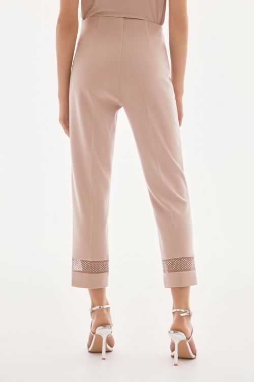 Joseph Ribkoff Sand Silky Knit And Rhinestone Mesh Pants Style 243753S25.