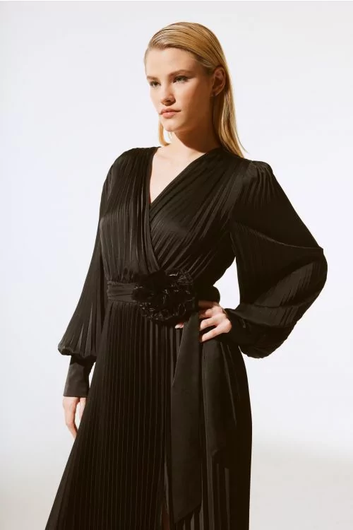 Joseph Ribkoff Black Pleated Midi Dress Style 243771X