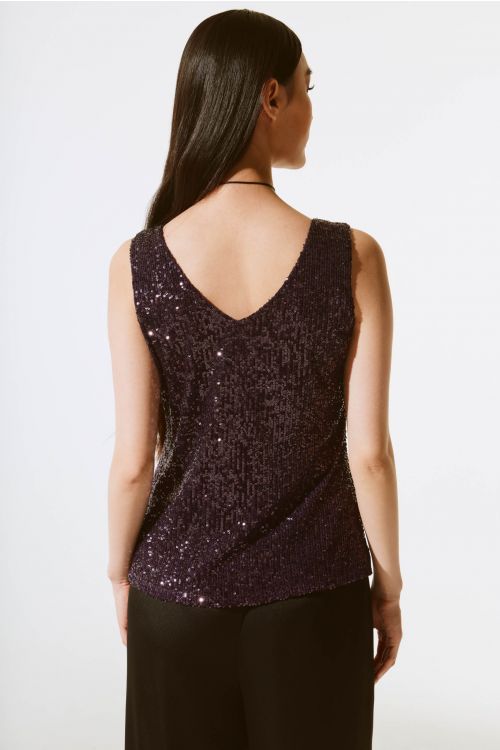 Joseph Ribkoff Blackcurrant Sequined Sleeveless Fitted Top Style 243789