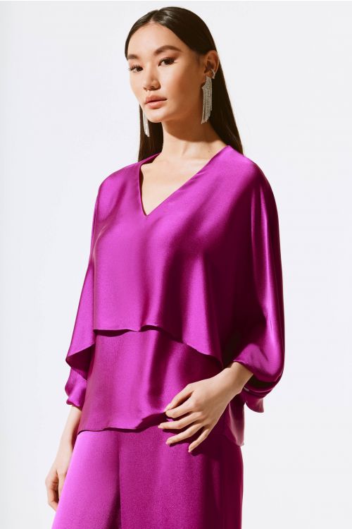 Joseph Ribkoff Empress Satin V-Neck Layered Top Style 243790