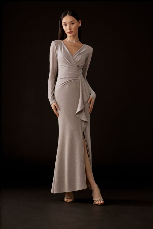 Joseph Ribkoff Sparkle Long Sleeve Wrap Gown Style 243793