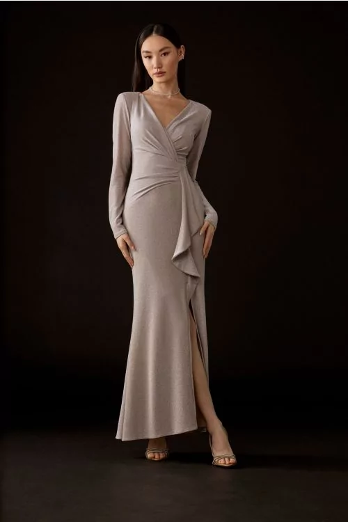 Joseph Ribkoff Sparkle Long Sleeve Wrap Gown Style 243793